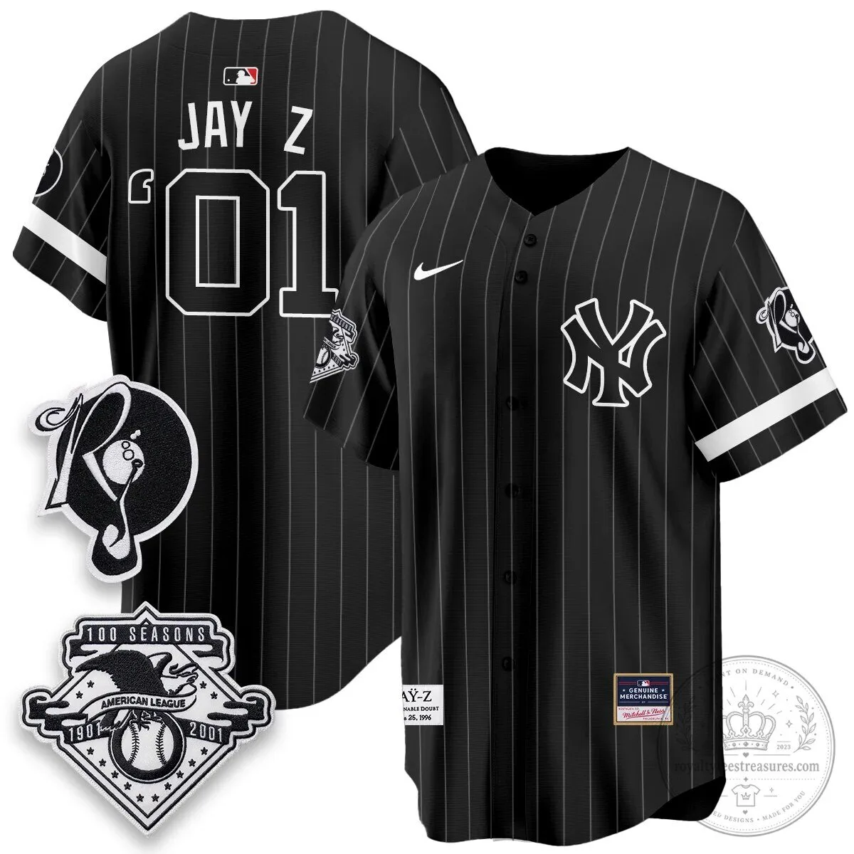 Pinstripe Baseball Jersey featuring Jay-Z and the New York Yankees 28 Pinstripe Baseball Jersey featuring Jay-Z and the New York Yankees