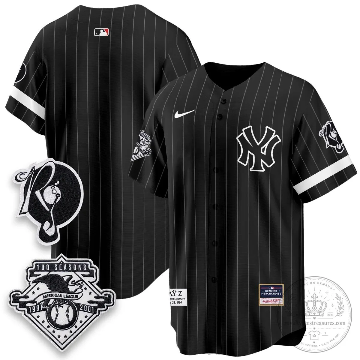 Pinstripe Baseball Jersey featuring Jay-Z and the New York Yankees 44 Pinstripe Baseball Jersey featuring Jay-Z and the New York Yankees