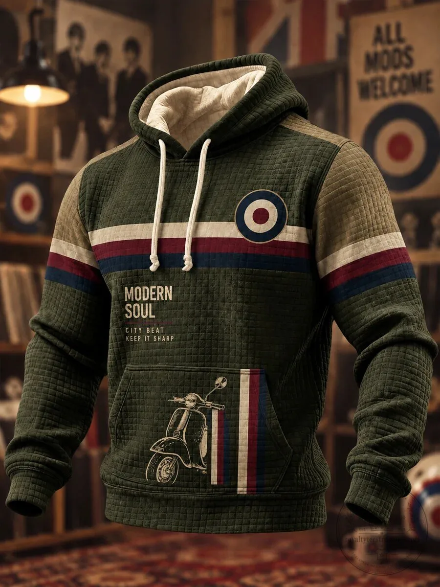 Modern Soul City Beat Mod Target Vespa Scooter Quilted Hoodie
