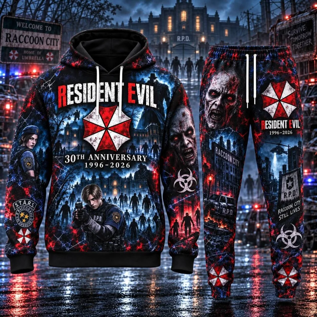 Resident Evil 30th Anniversary Raccoon City Umbrella Corporation All-Over Print Hoodie Resident Evil 30th Anniversary Raccoon City Umbrella Corporation All-Over Print Hoodie