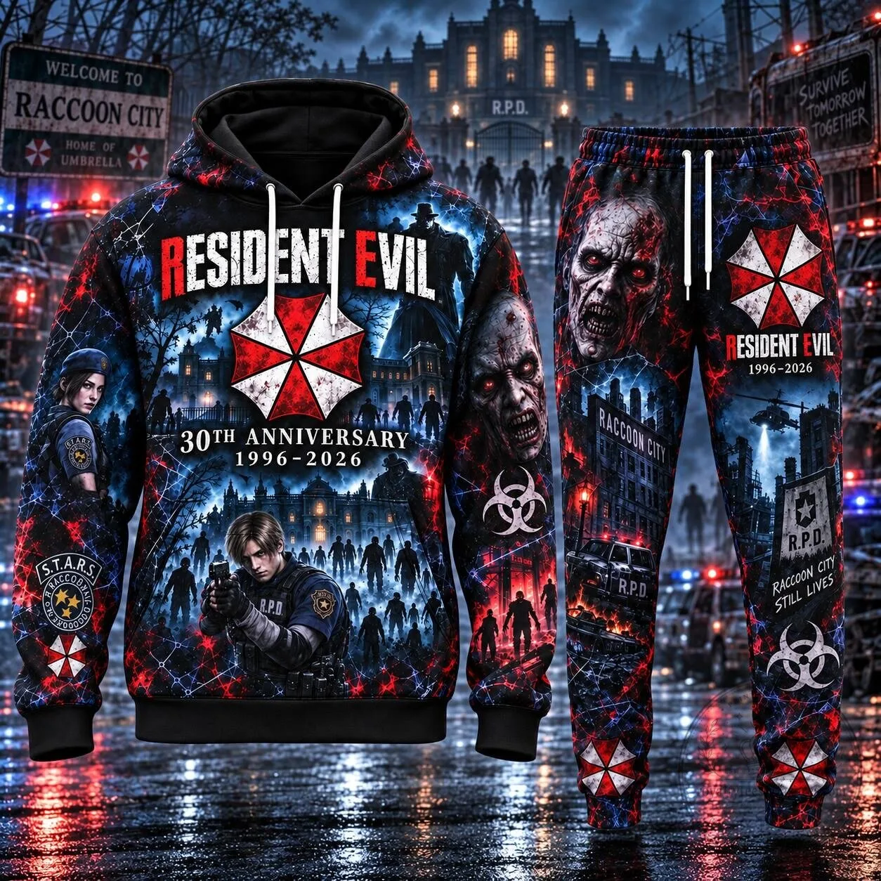 Resident Evil 30th Anniversary Raccoon City Umbrella Corporation All-Over Print Hoodie