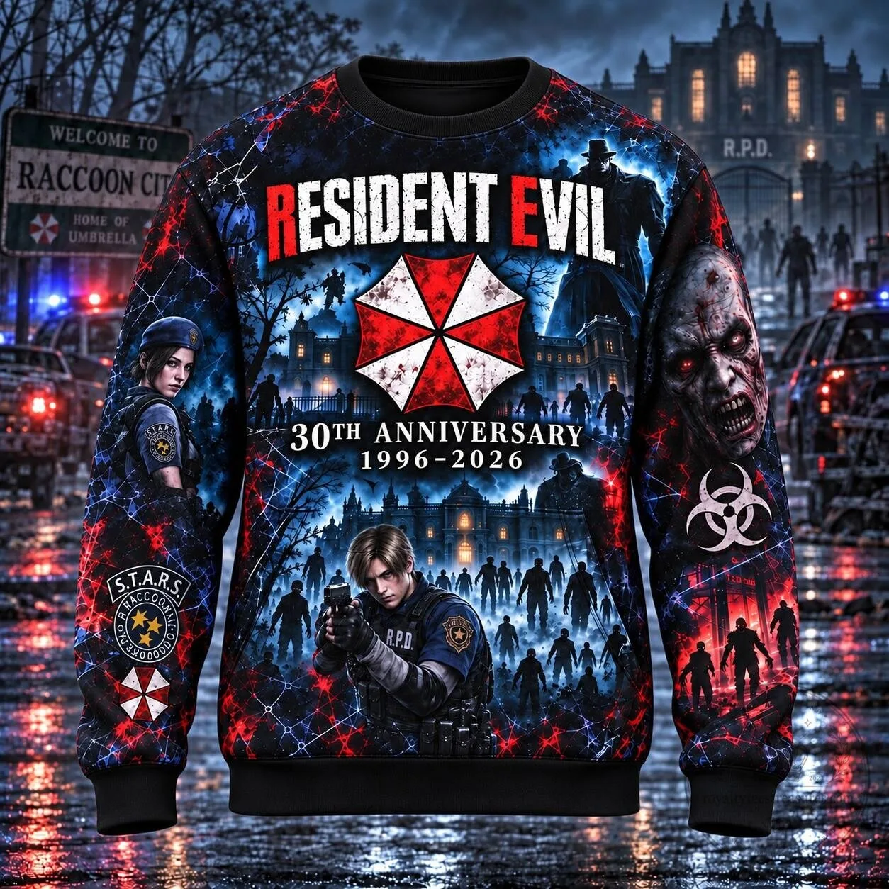 Resident Evil 30th Anniversary Raccoon City Umbrella Corporation All-Over Print Hoodie 7 Resident Evil 30th Anniversary Raccoon City Umbrella Corporation All-Over Print Hoodie