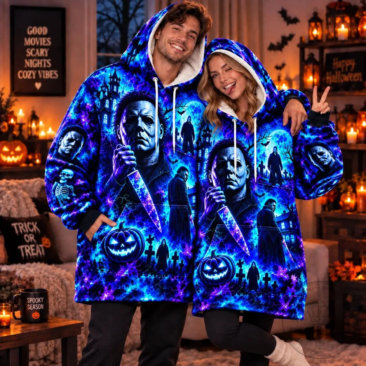 Michael Myers Halloween Horror Movie Neon Blue All Over Print Hoodie 5 Michael Myers Halloween Horror Movie Neon Blue All Over Print Hoodie