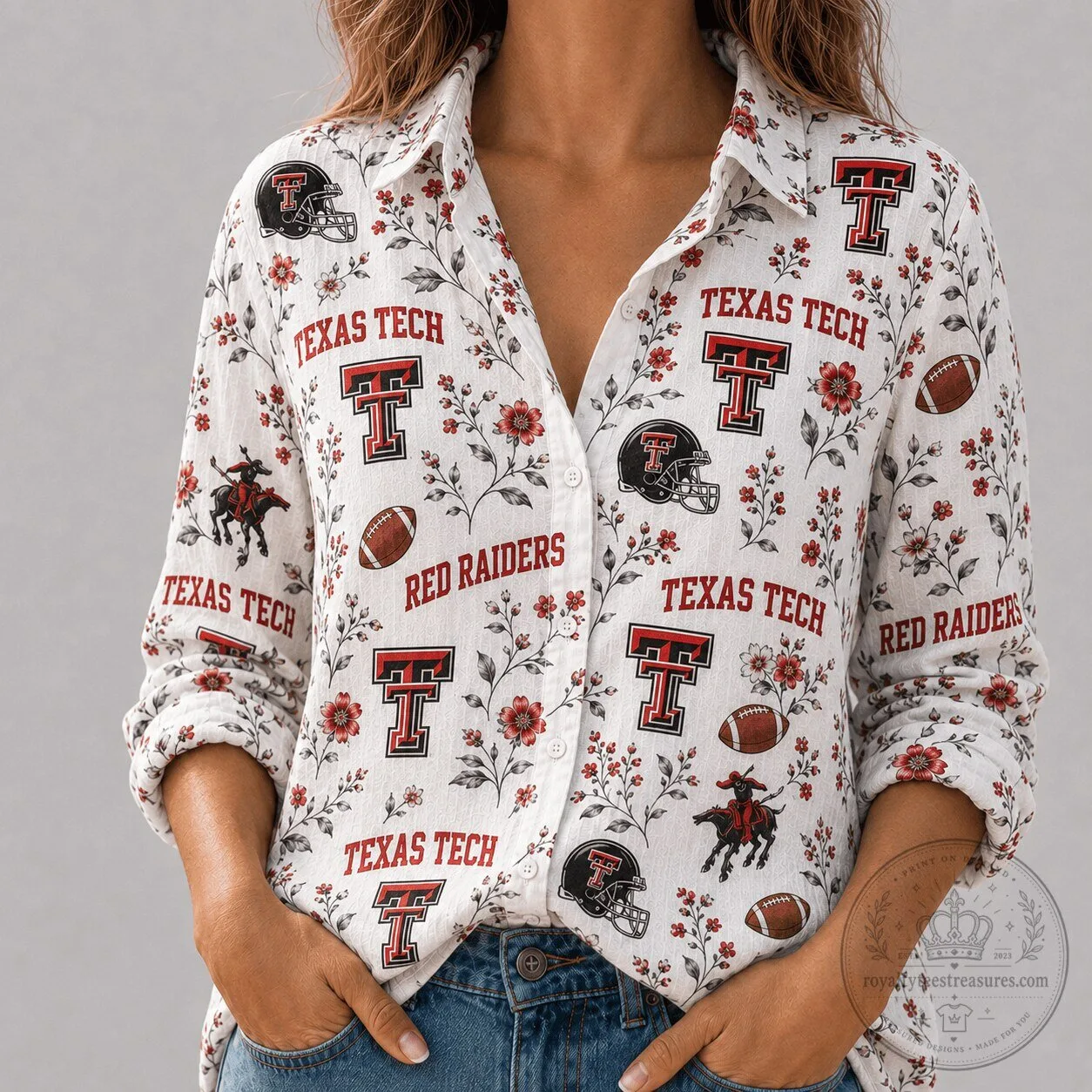 Texas Tech Red Raiders Football Floral Button Down Long Sleeve Shirt