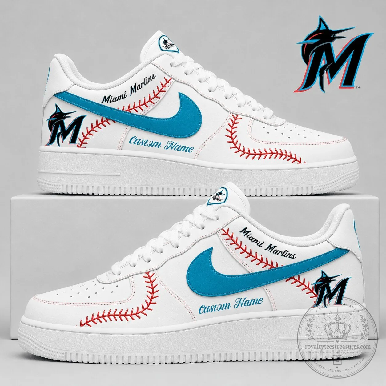Custom Name Sneakers in White for Miami Marlins Baseball Team