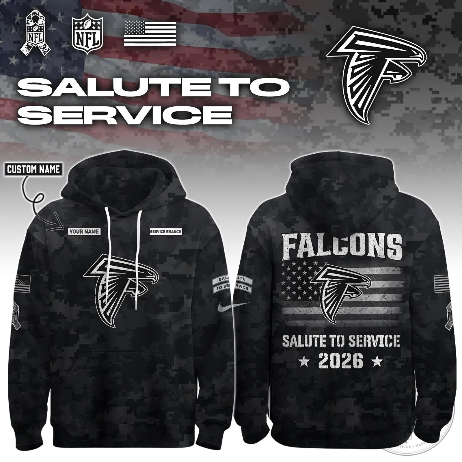 Atlanta Falcons Salute To Service Digital Camouflage Personalized Hoodie