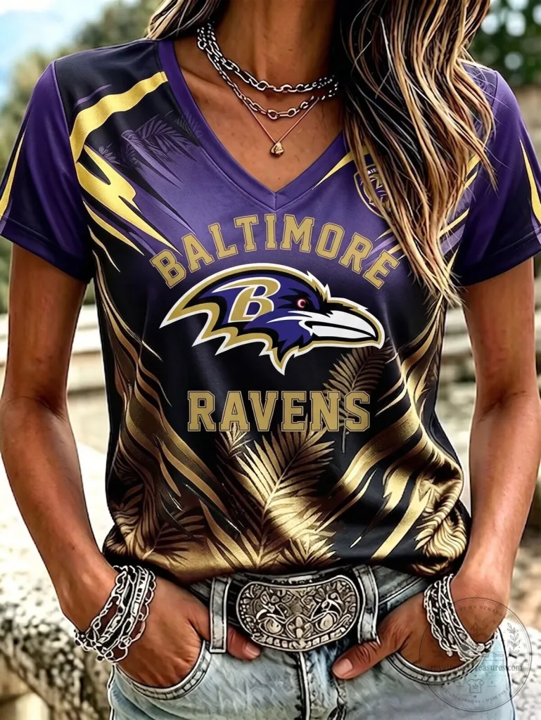 Baltimore Ravens Football Team Fan V-Neck T-Shirt for Women