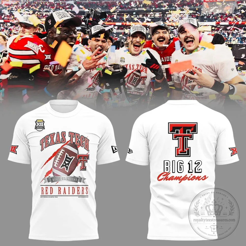Texas Tech Red Raiders Big 12 Champions 2025 Football White T-Shirt