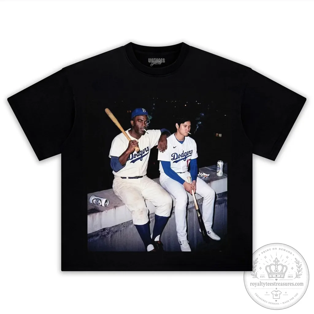 Dodgers Fan T-Shirt Featuring Shohei Ohtani and Jackie Robinson