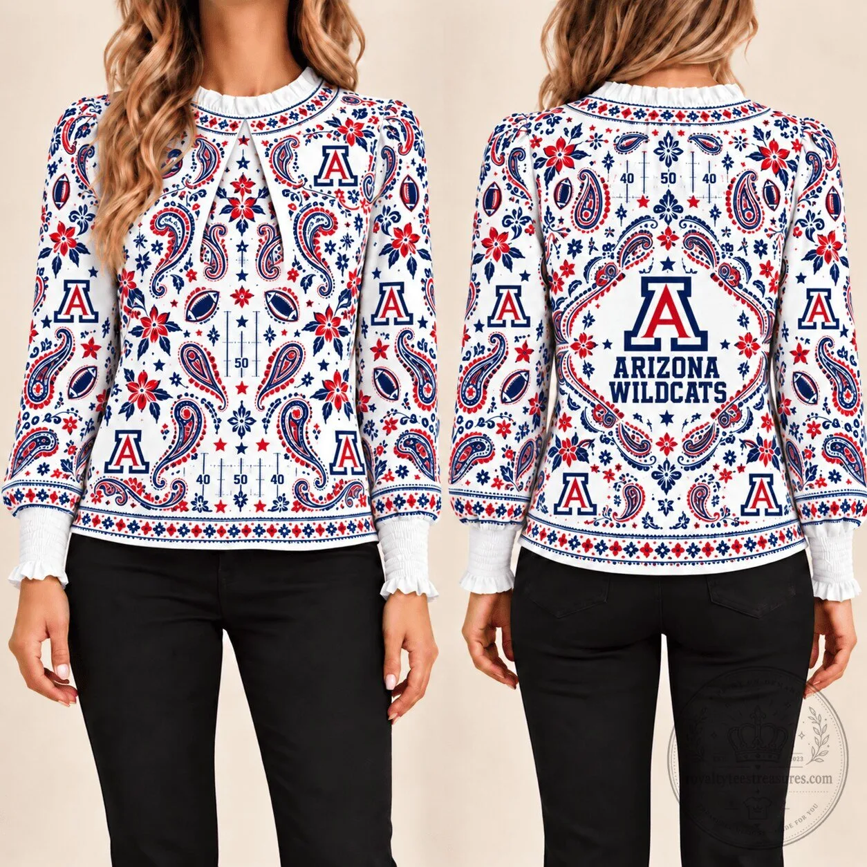 Arizona Wildcats Paisley Pattern Women's Long Sleeve Blouse
