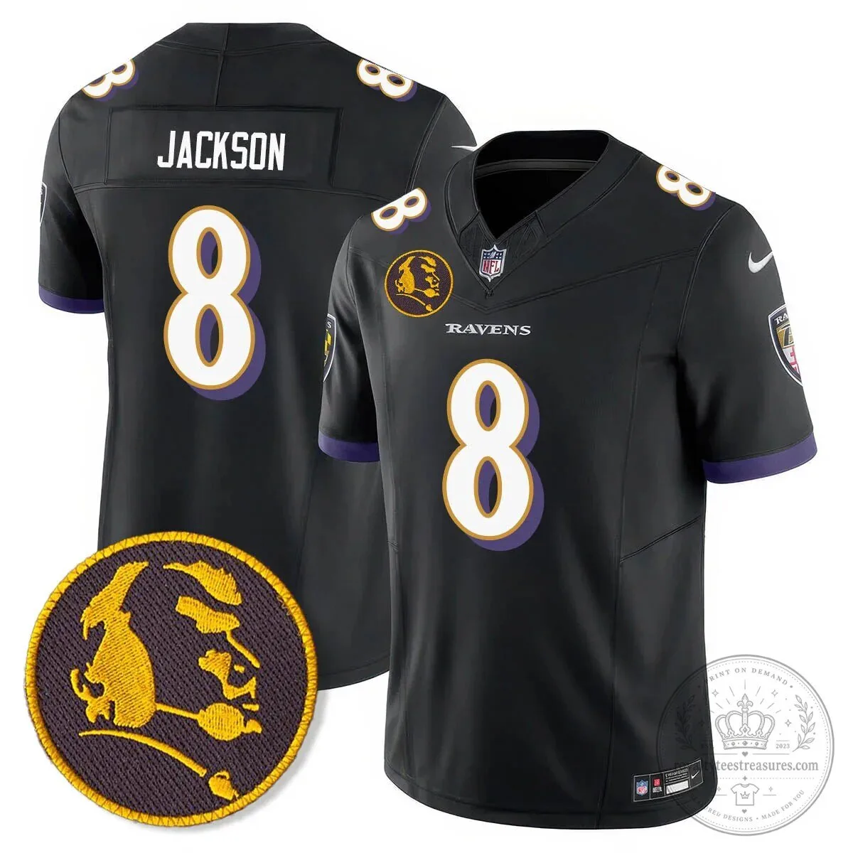 Baltimore Ravens Lamar Jackson John Madden Patch Black Football Jersey