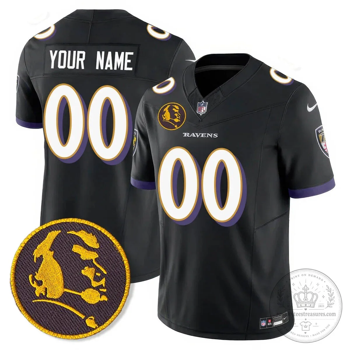 Baltimore Ravens Lamar Jackson John Madden Patch Black Football Jersey 60 Baltimore Ravens Lamar Jackson John Madden Patch Black Football Jersey