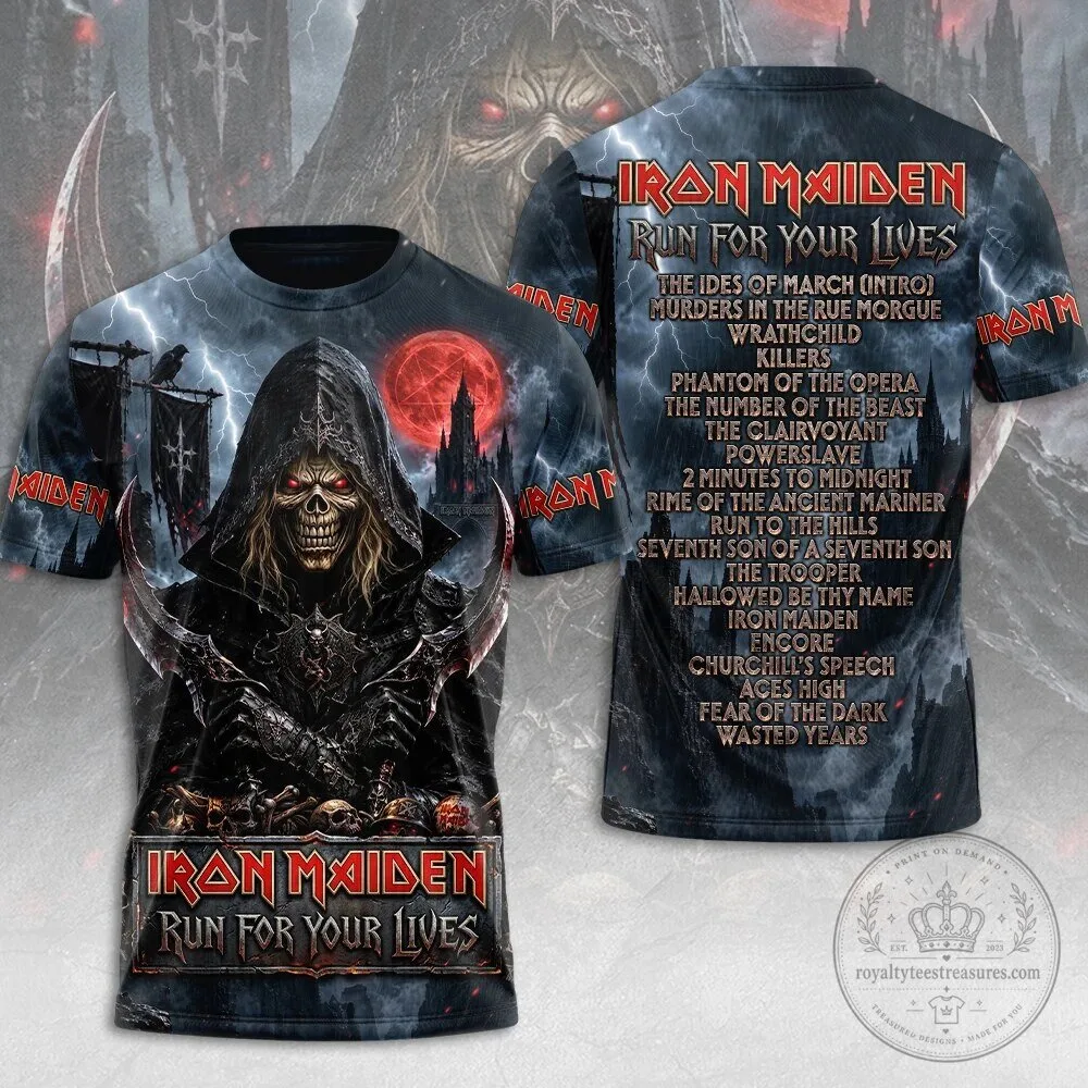 T-Shirt with Graphic Print of Iron Maiden's Run For Your Lives Album Art