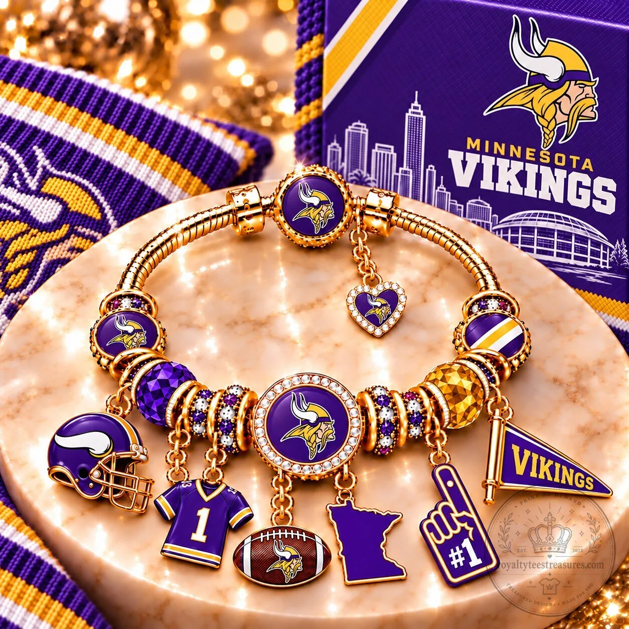 Minnesota Vikings Football Team Gold Charm Bracelet