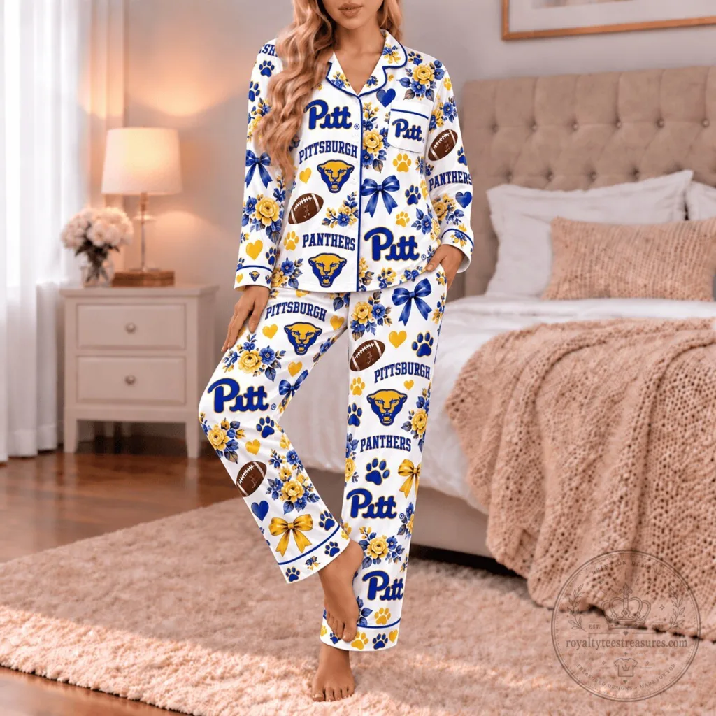 Pittsburgh Panthers Floral Pattern Women's Pajamas Set Pittsburgh Panthers Floral Pattern Women's Pajamas Set