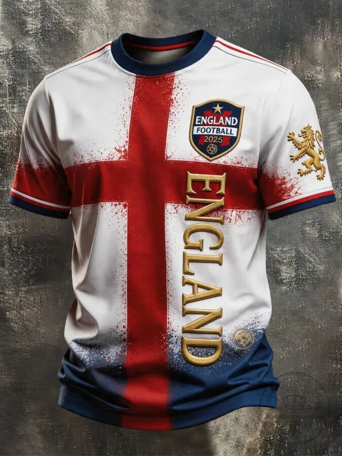 England Soccer Football Team Jersey for Men, White and Red Cross Design