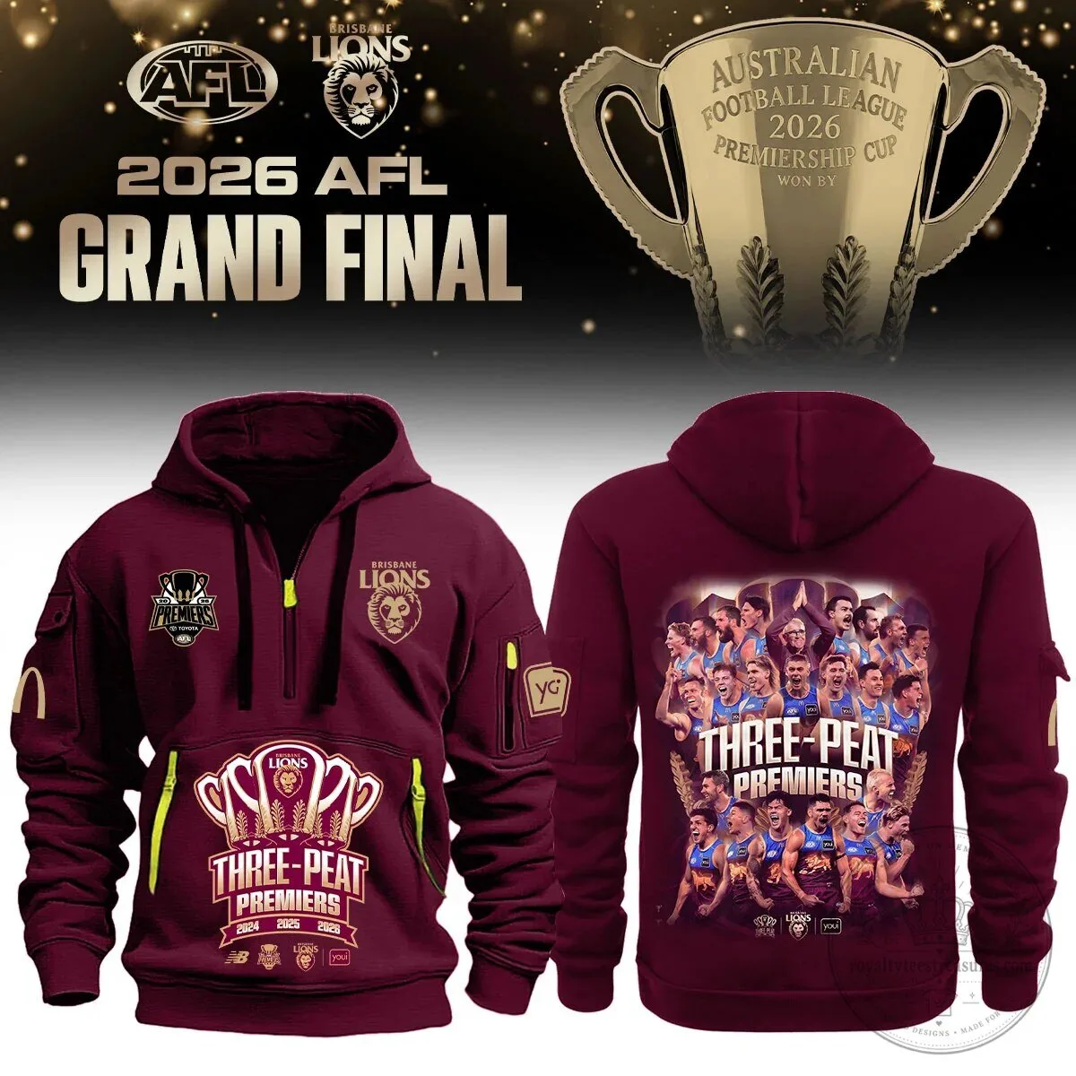Brisbane Lions Australian Football League Three-Peat Premiers 2026 Grand Final Hoodie