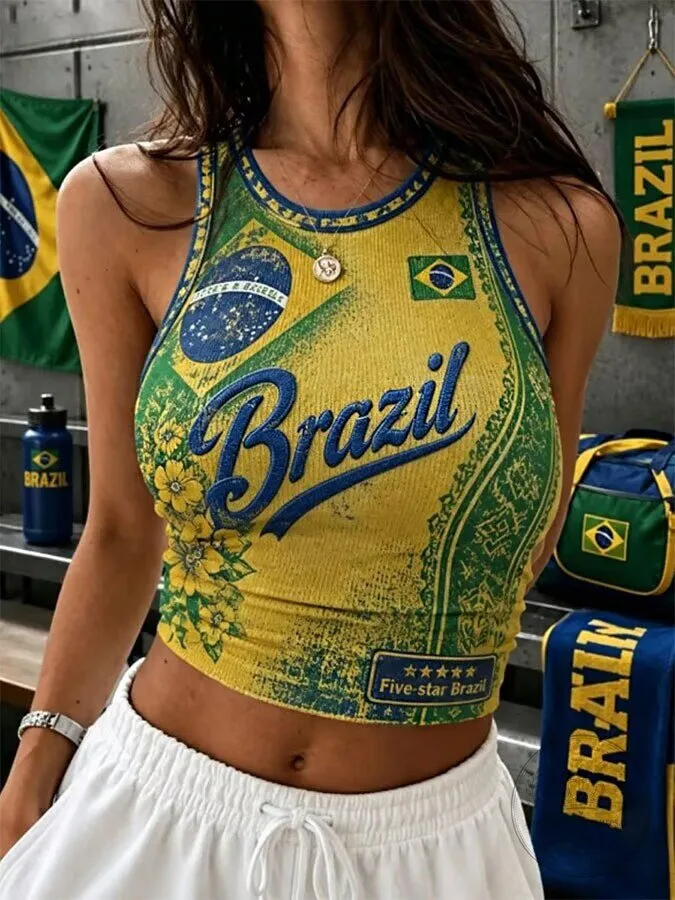 Brazil Soccer Team Five Star World Cup Women's Tank Top