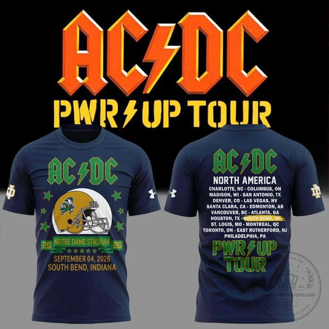 Notre Dame Football AC/DC Power Up Tour 2026 Concert Graphic T-Shirt