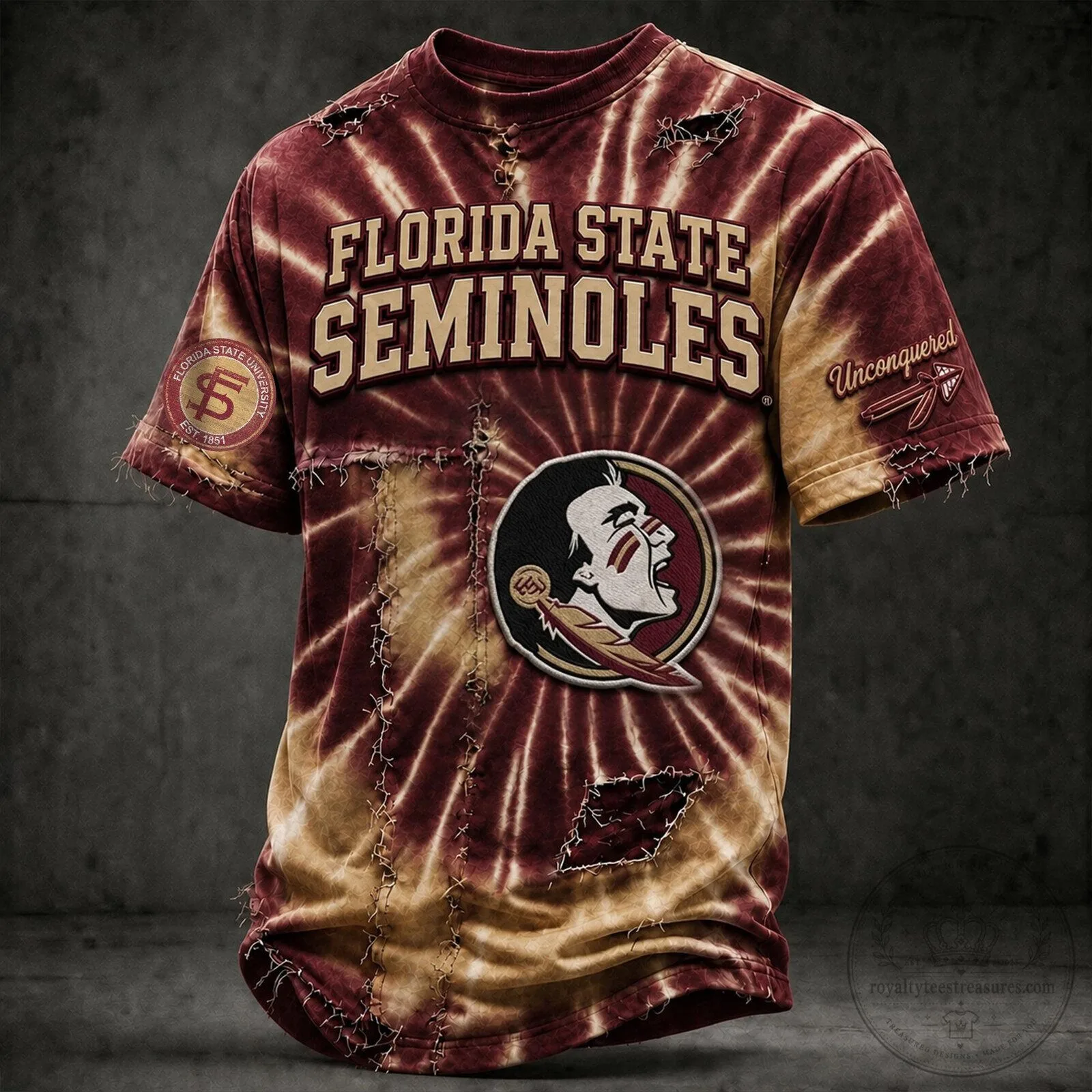 Florida State Seminoles Distressed Tie-Dye Short Sleeve T-Shirt