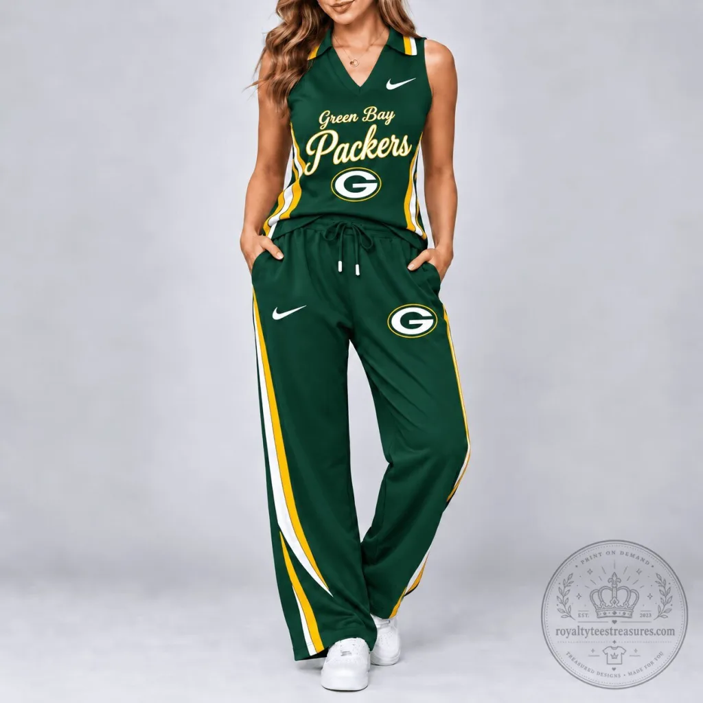 Green Bay Packers Women's Sleeveless V-Neck Top and Wide-Leg Pants Set Green Bay Packers Women's Sleeveless V-Neck Top and Wide-Leg Pants Set