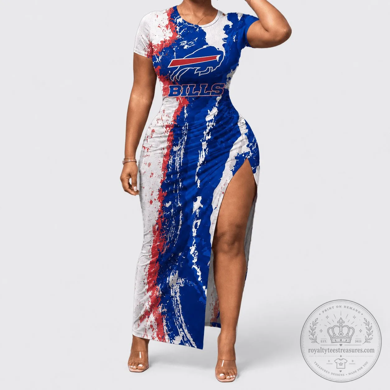 Buffalo Bills Paint Splash Women's Bodycon Maxi Dress