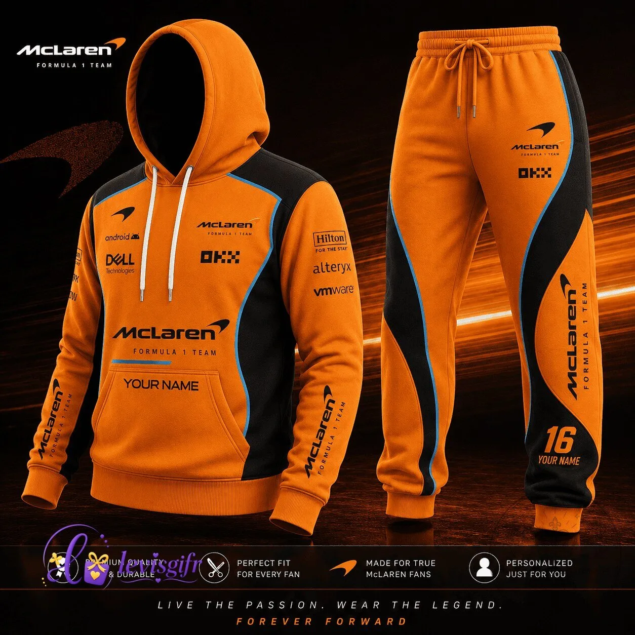 McLaren Formula 1 Racing Fan Gift Hoodie and Pants Set, Personalized All Over Print Apparel