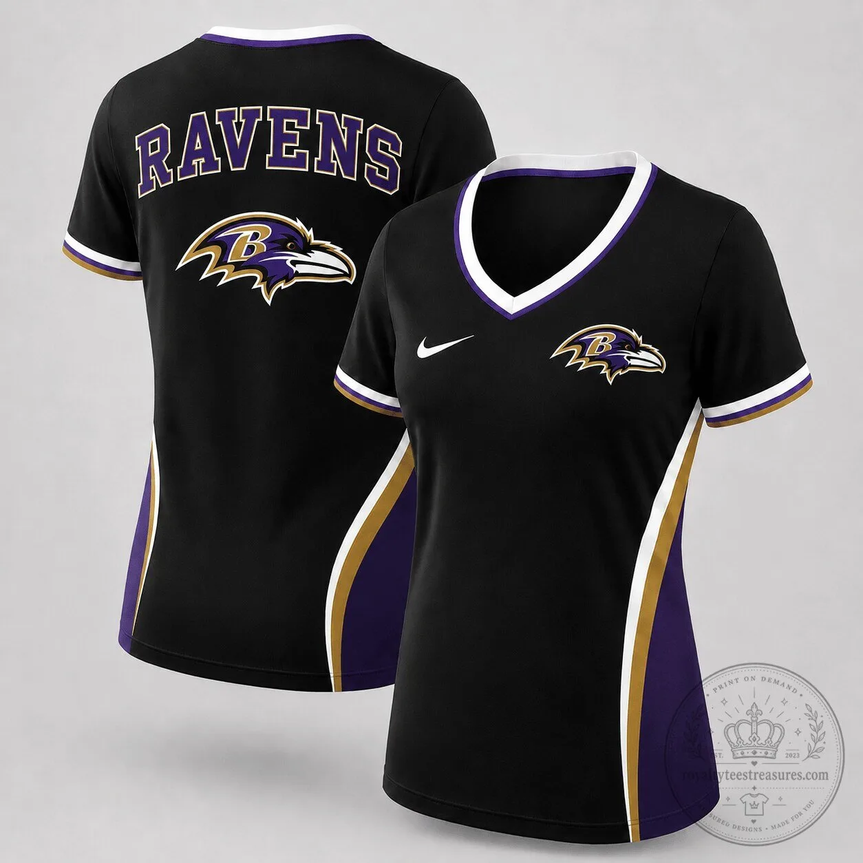 Baltimore Ravens NFL Fan Shirt Women's Black Performance V-Neck T-Shirt