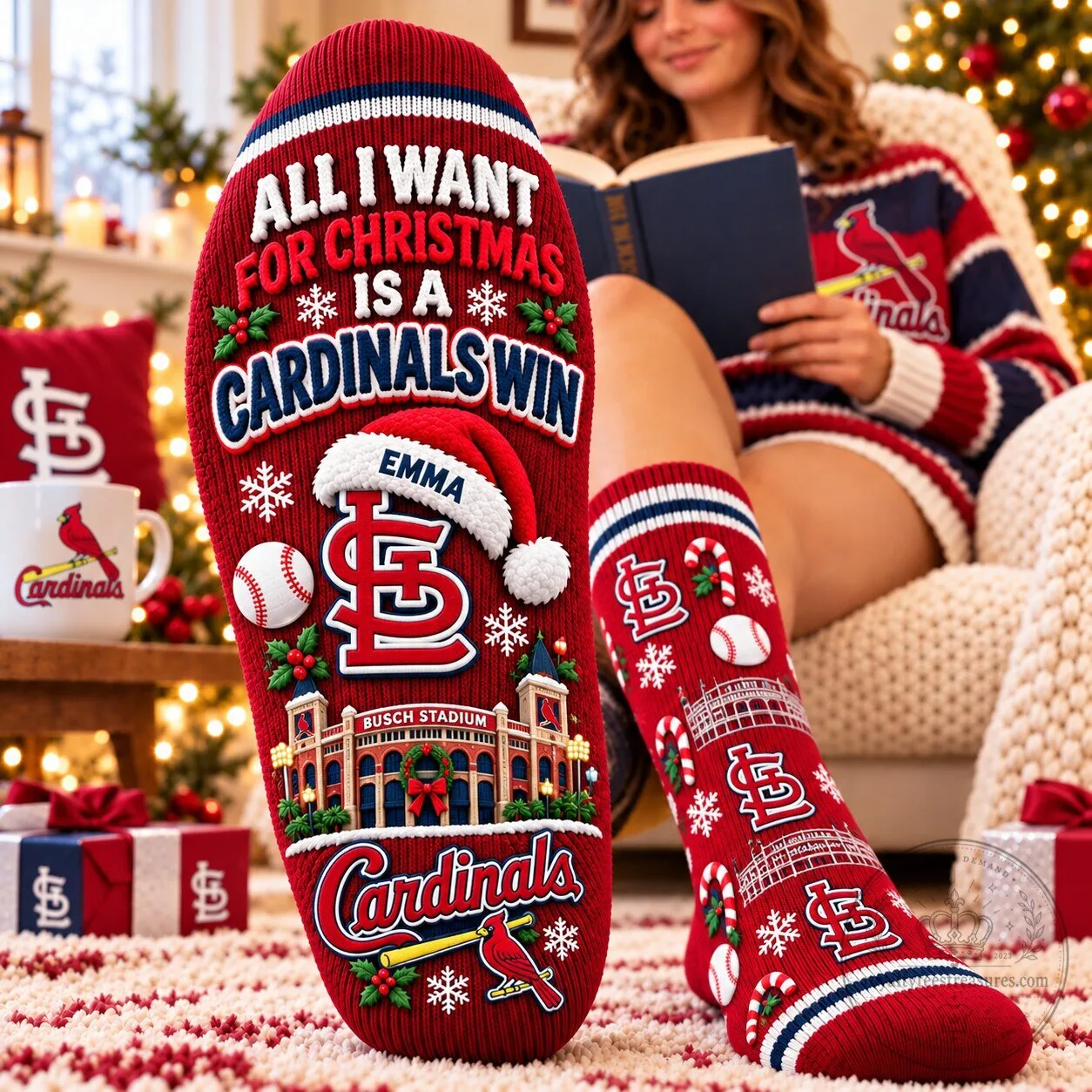 St. Louis Cardinals All I Want For Christmas Is A Cardinals Win Holiday Socks