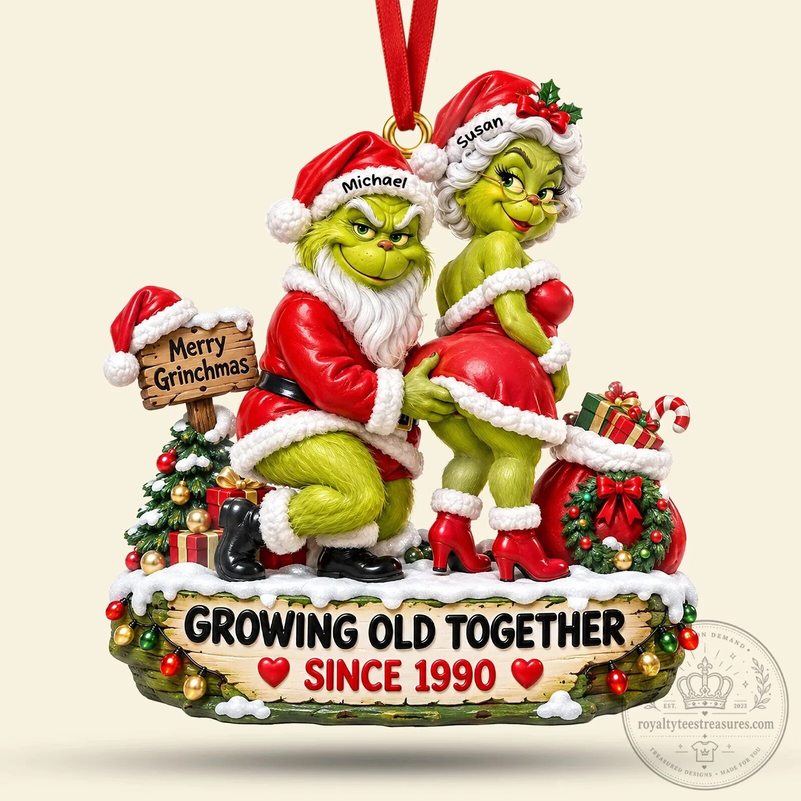 Funny Grinch and Girlfriend Christmas Ornament, Personalized Couple Holiday Decoration 5 Funny Grinch and Girlfriend Christmas Ornament, Personalized Couple Holiday Decoration