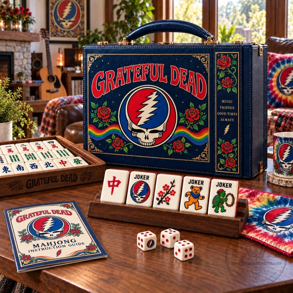 Grateful Dead Premium Mahjong Set with Steal Your Face Skull and Roses Design Grateful Dead Premium Mahjong Set with Steal Your Face Skull and Roses Design