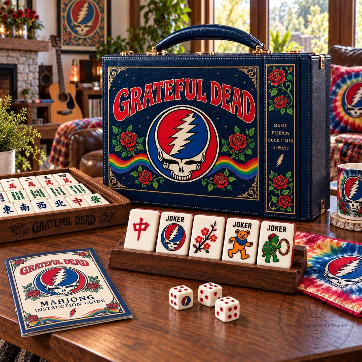 Grateful Dead Premium Mahjong Set with Steal Your Face Skull and Roses Design