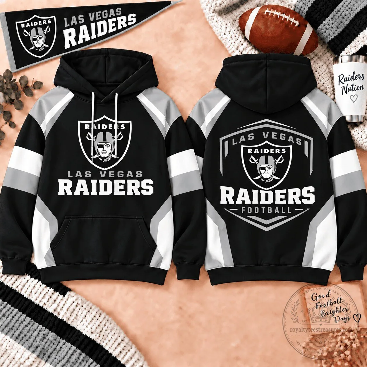 Las Vegas Raiders NFL Football Team Shield Black and White Hoodie