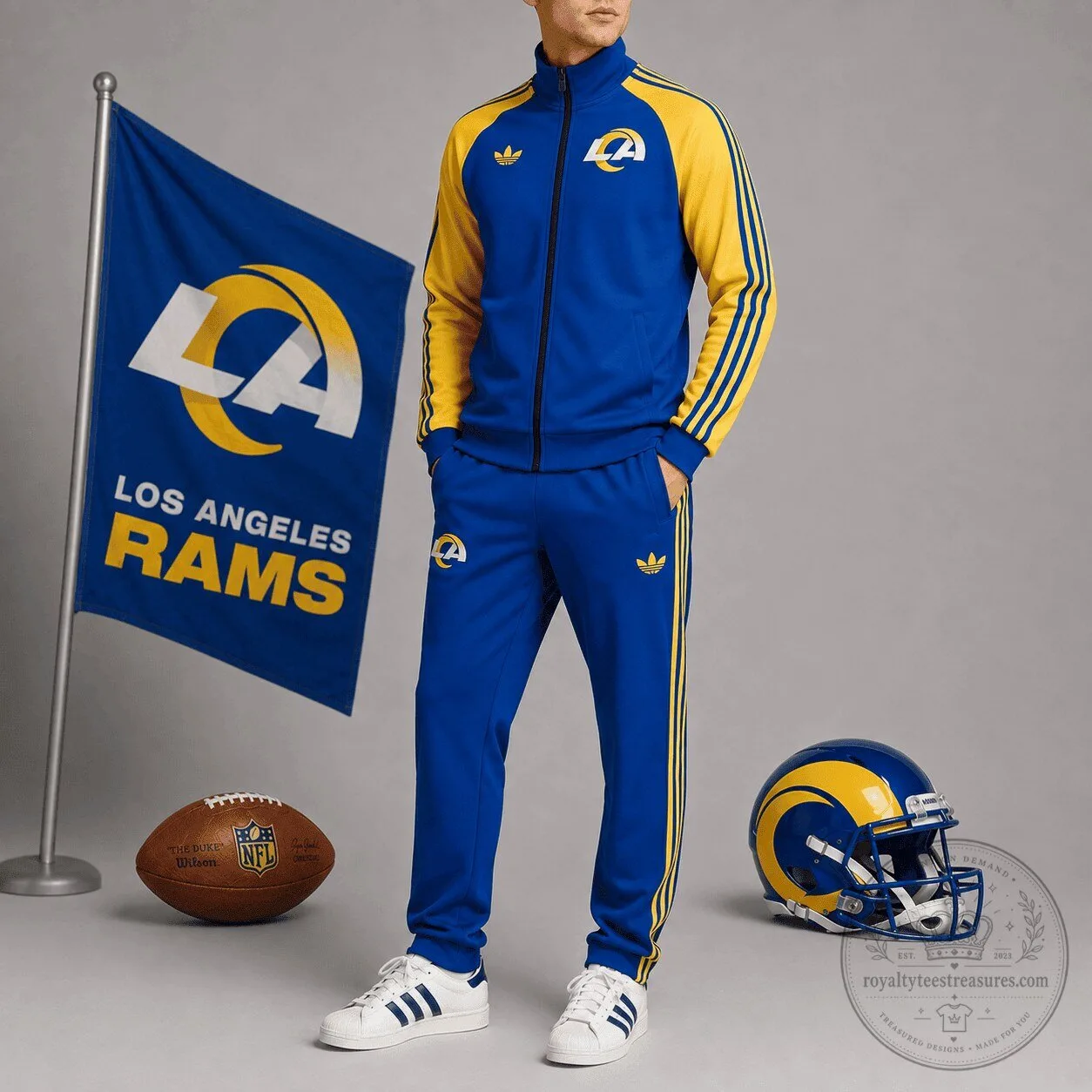 Royal Blue and Yellow Tracksuit Set with Jacket and Pants for Los Angeles Rams Fans