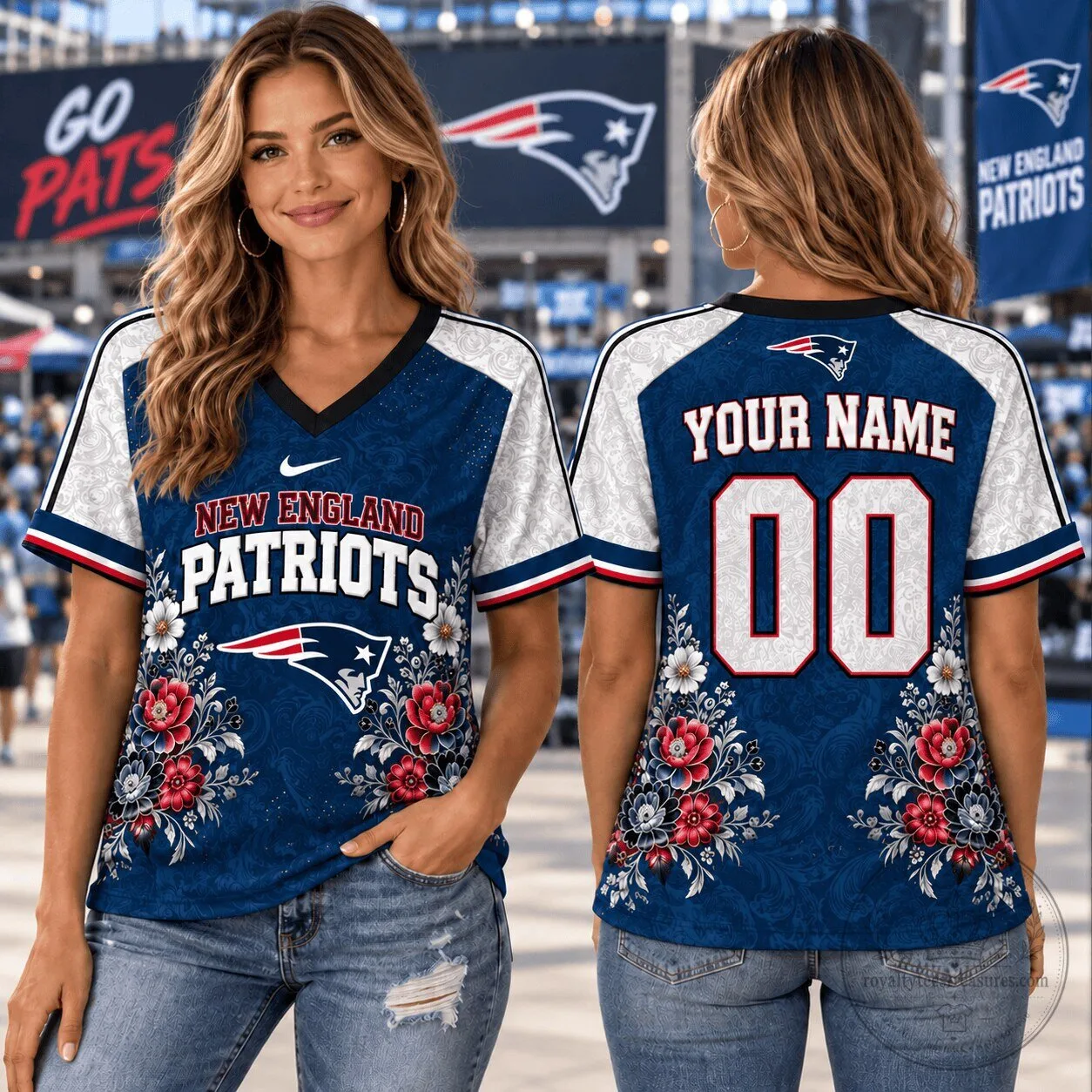 New England Patriots Floral Personalized 1d Fan Shirt for Women