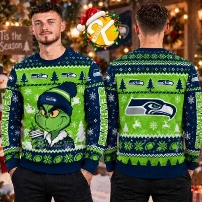 Seattle Seahawks Grinch Christmas Holiday Ugly Sweater Sweatshirt