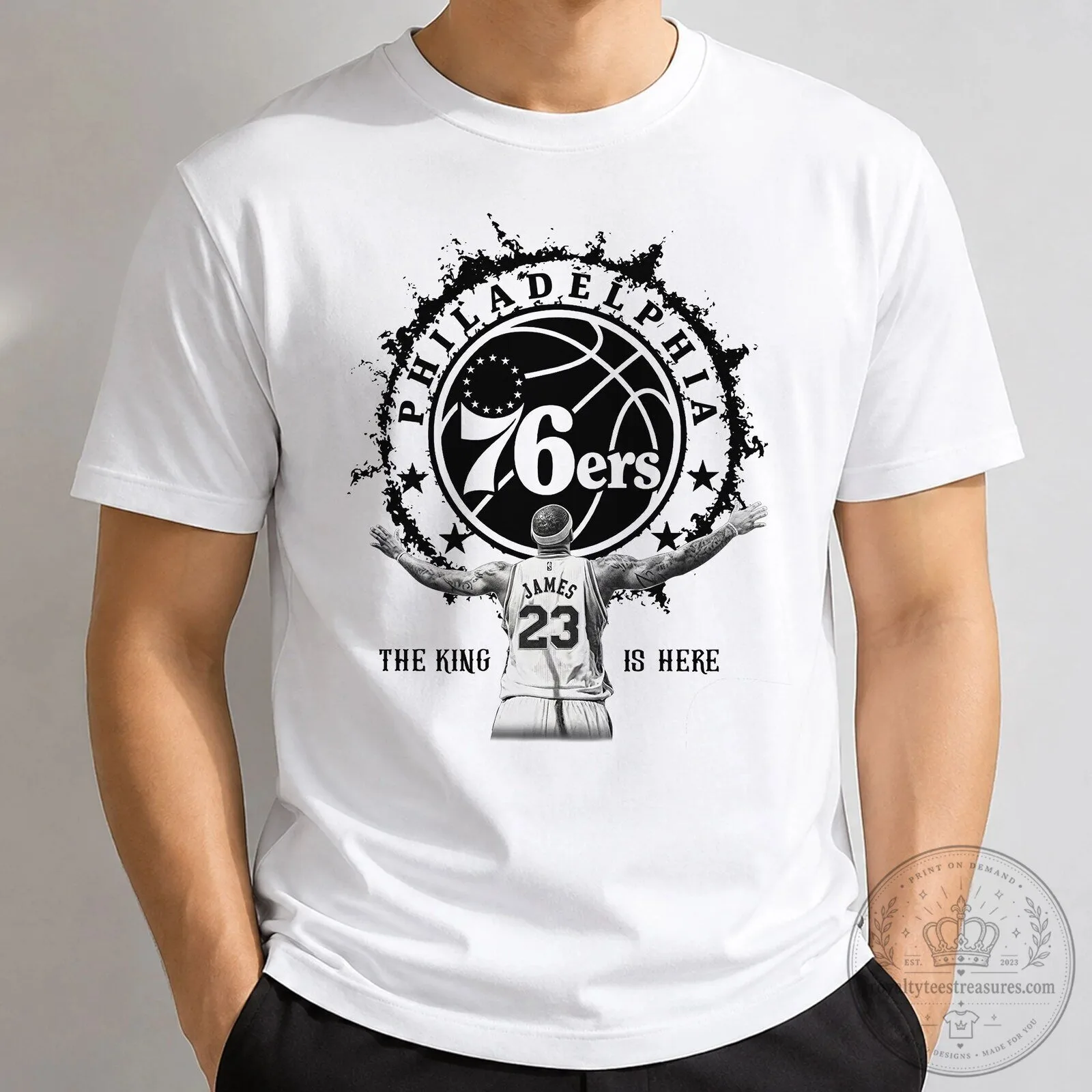 Philadelphia 76ers LeBron James The King Is Here T-Shirt 7 Philadelphia 76ers LeBron James The King Is Here T-Shirt