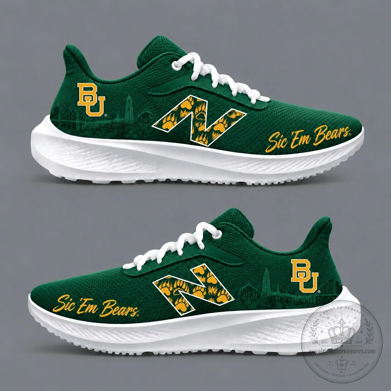 Baylor Bears College Football Team Green and Gold Sic 'Em Bears Running Shoes