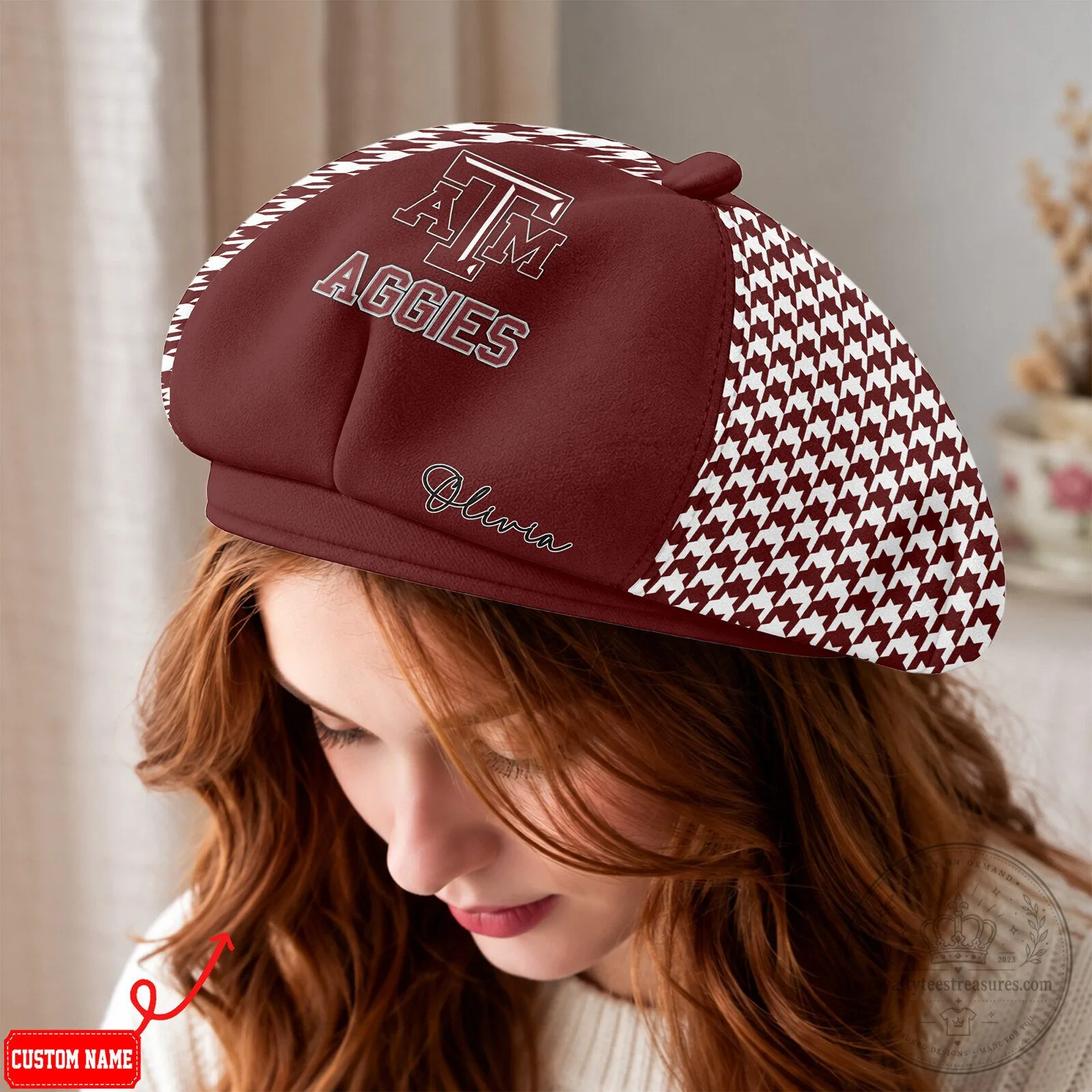 Texas A&M Aggies Personalized Houndstooth Beret Hat