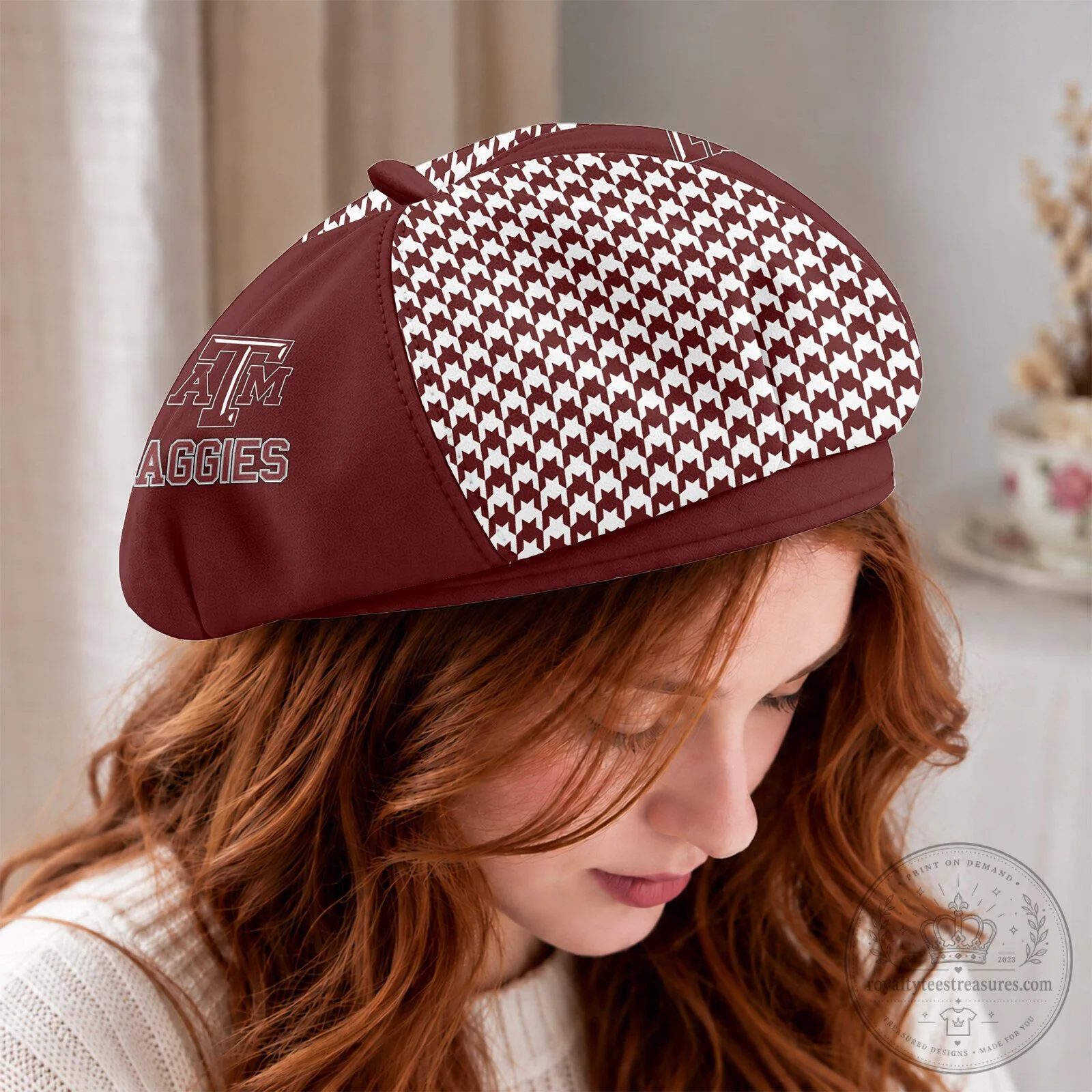 Texas A&M Aggies Personalized Houndstooth Beret Hat 5 Texas A&M Aggies Personalized Houndstooth Beret Hat