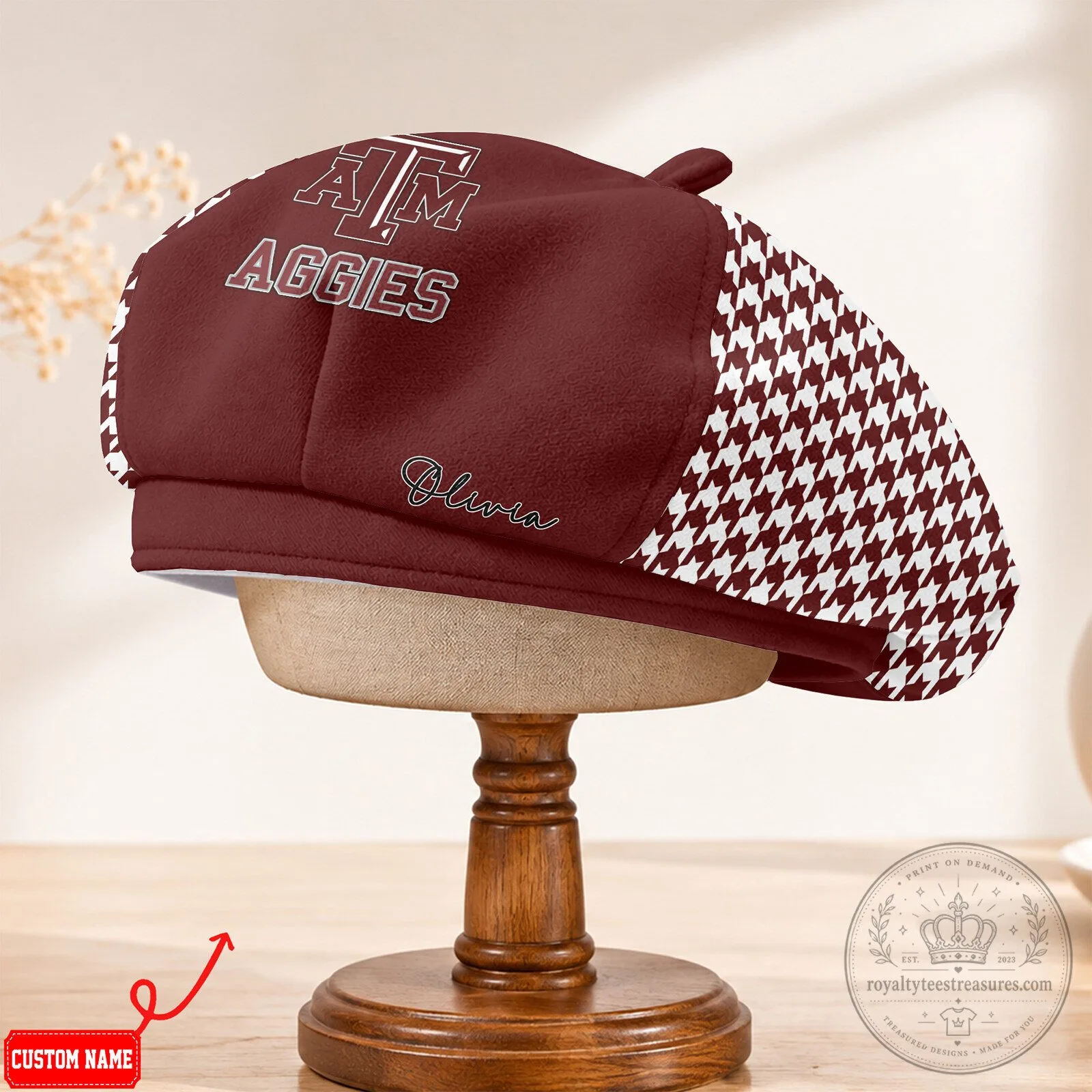 Texas A&M Aggies Personalized Houndstooth Beret Hat 7 Texas A&M Aggies Personalized Houndstooth Beret Hat