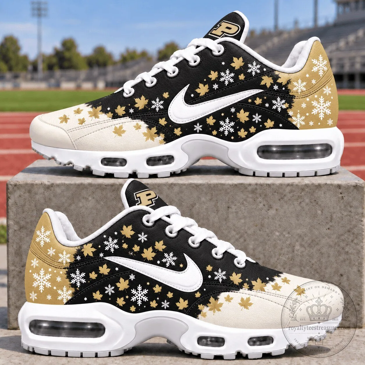 Purdue Boilermakers Autumn Leaves and Snowflakes Pattern Sneakers