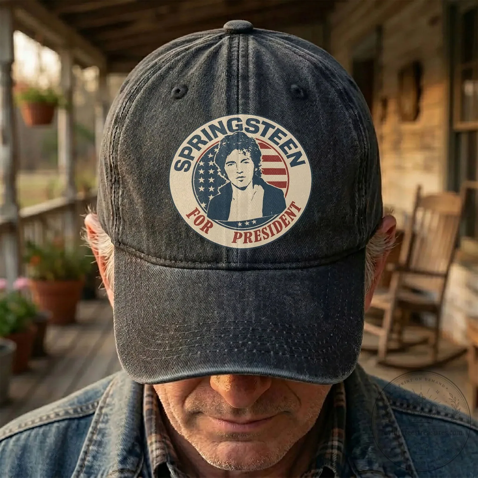 Bruce Springsteen For President Vintage Washed Denim Cap Hat 11 Bruce Springsteen For President Vintage Washed Denim Cap Hat