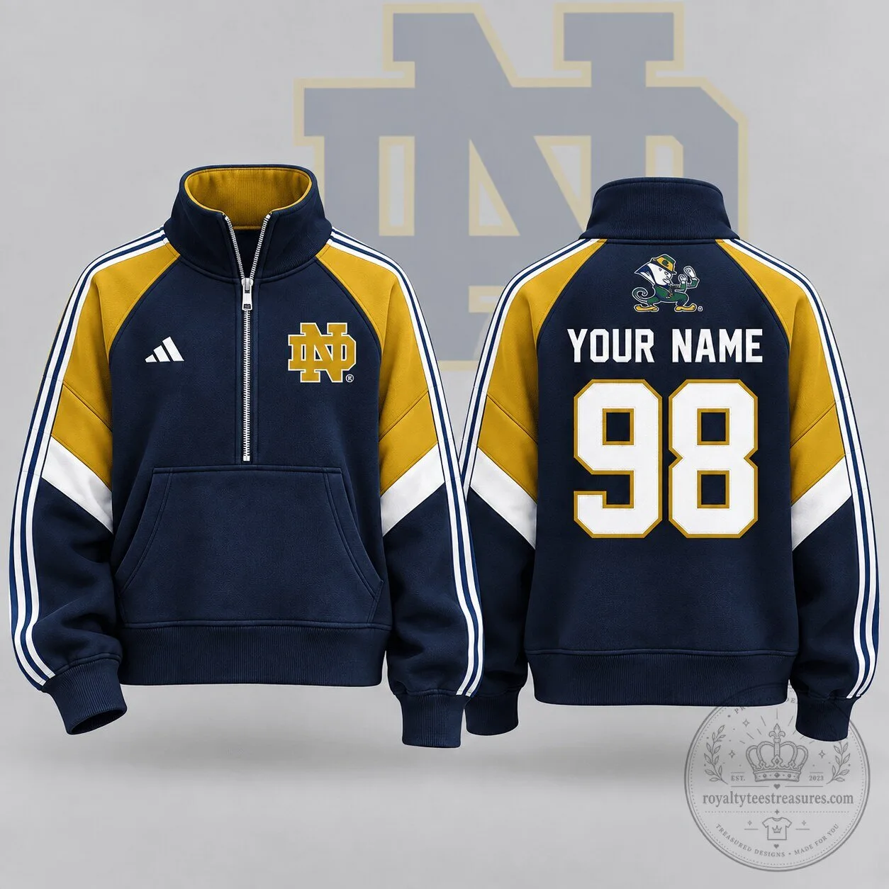 Notre Dame Fighting Irish Personalized Quarter Zip Pullover Sweatshirt