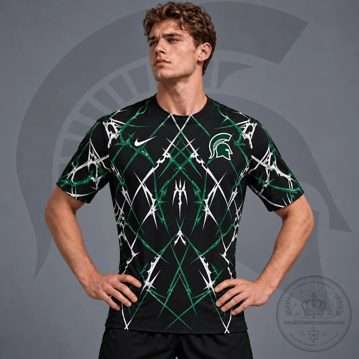 Michigan State Spartans Razor Web Performance Crewneck T-Shirt