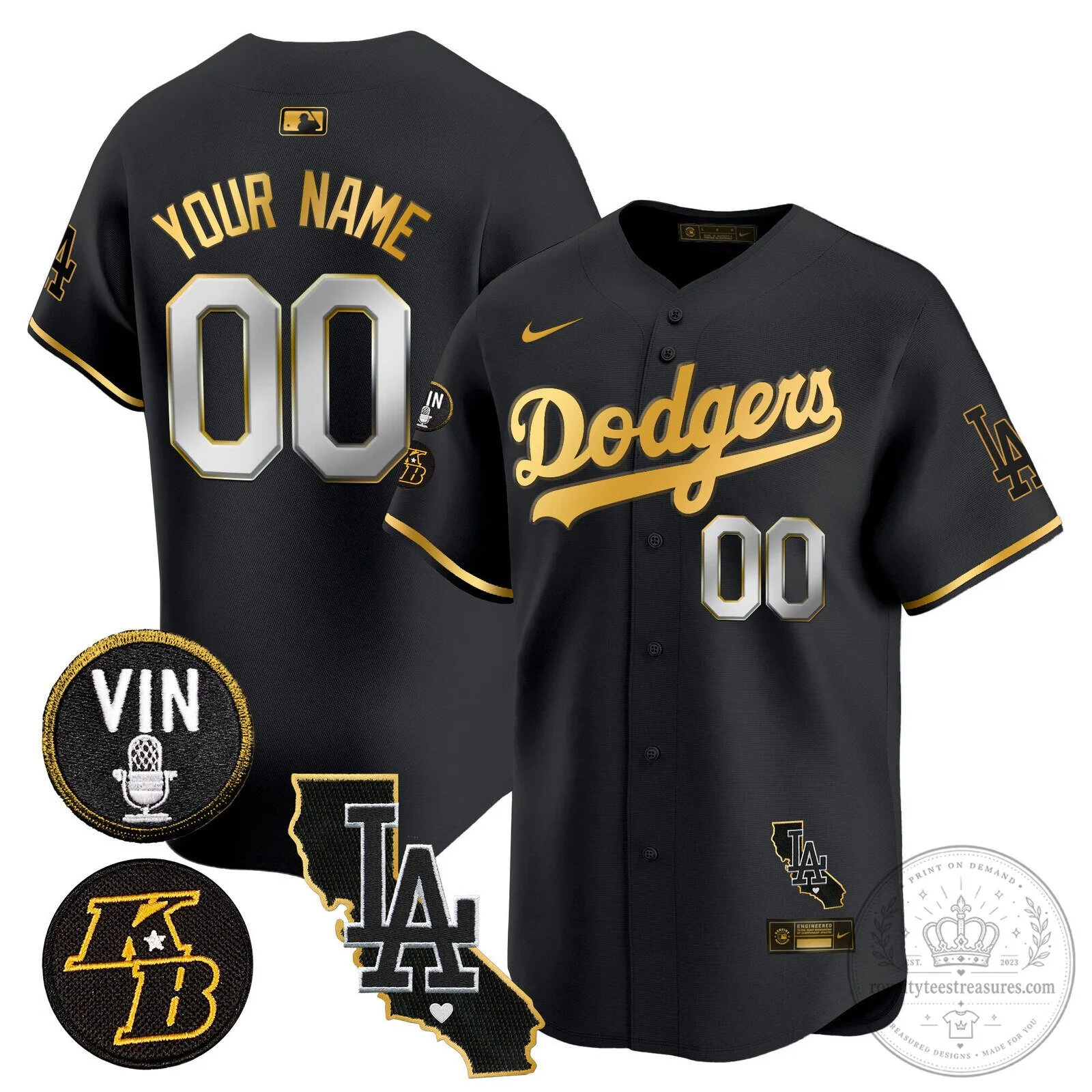 Los Angeles Dodgers Black Gold Custom Baseball Jersey