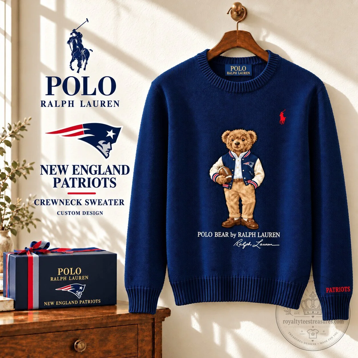 New England Patriots Polo Bear by Ralph Lauren Crewneck Sweatshirt