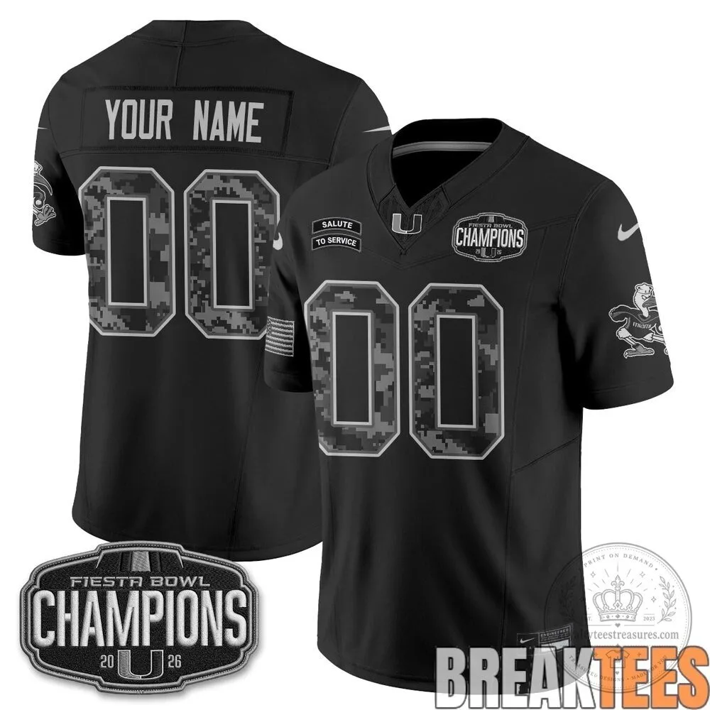 Miami Hurricanes 2026 Fiesta Bowl Champions Salute To Service Custom Football Jersey