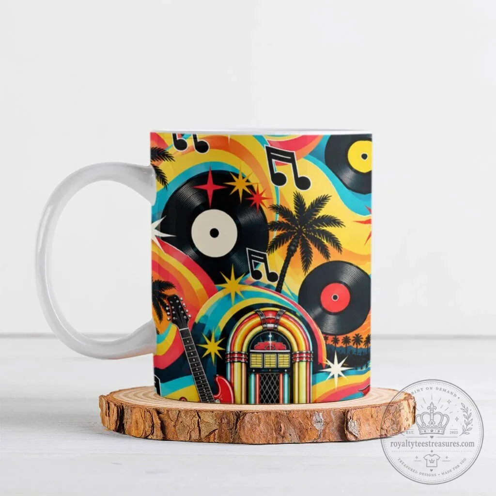 Baby Boomers Generation Vintage Retro Classic Car And Vinyl Records Nostalgia Mug