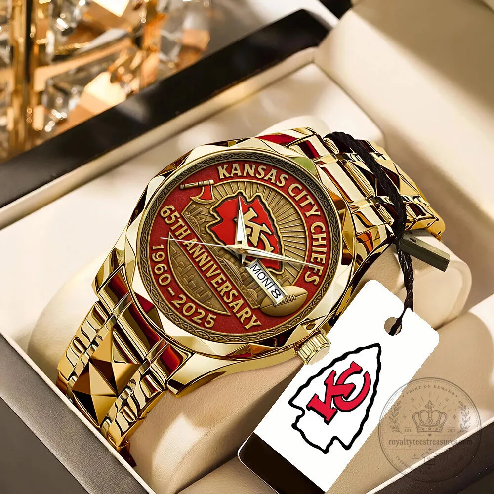 Kansas City Chiefs 65th Anniversary Gold Tone Quartz Watch